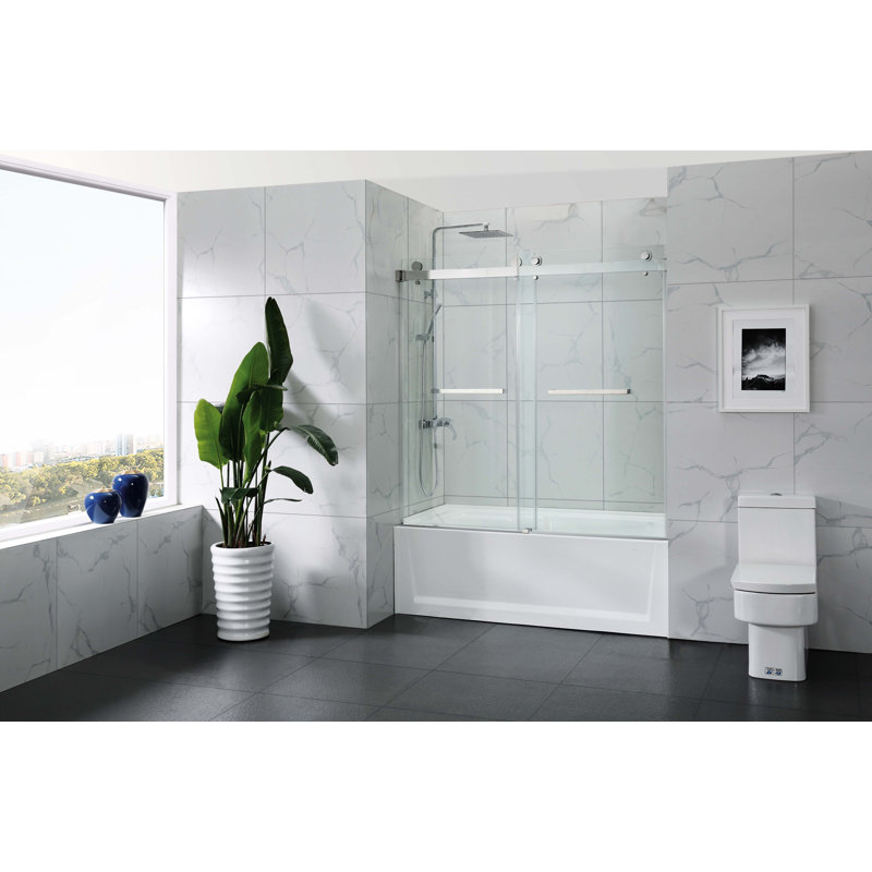 Hometo 45'' 48'' W x 76'' H Double Sliding Frameless Shower Door with